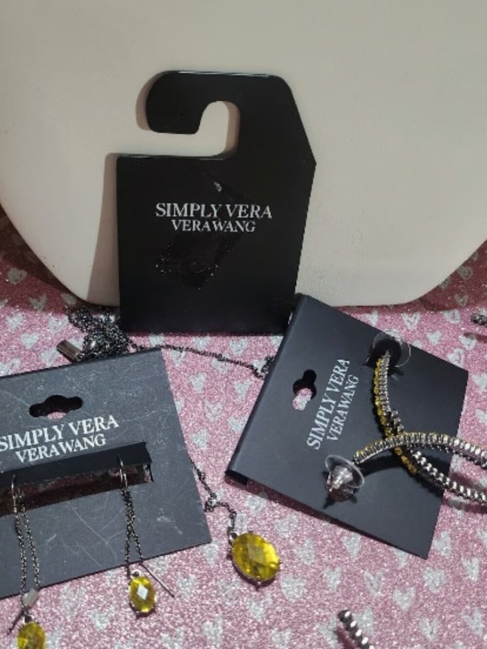 VERA WANG Rocker Chic Gunmetal Yellow-Green Crystal 2.56" Hoop Earrings**NEW! - Picture 6 of 11